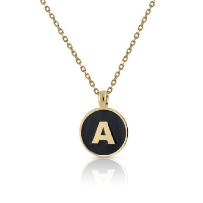 Collar Oro Inicial Esmalte Negro