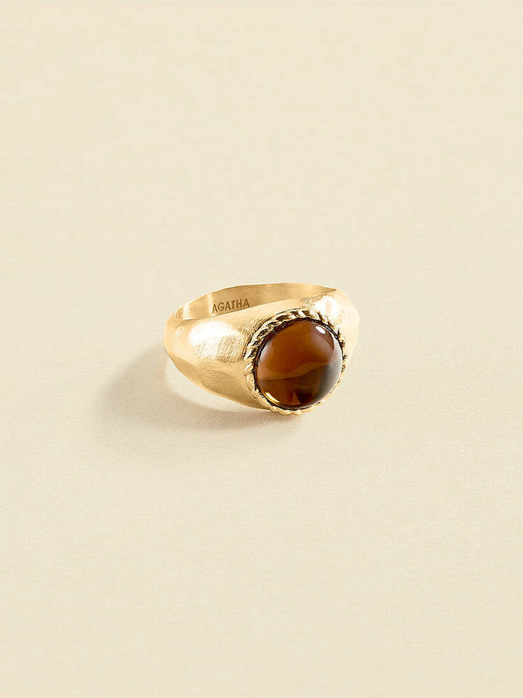 Agatha Paris – Anillo ancho N-13 – Marrón / Dorado