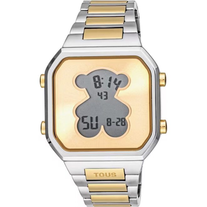 TOUS D-BEAR Reloj digital con brazalete de acero dorado IPG y acero SS
