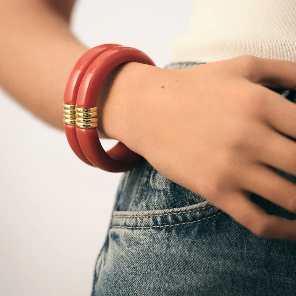 Pulsera rígida Agatha Paris Palais Royal de resina coral y baño de oro 02470350-128-TU