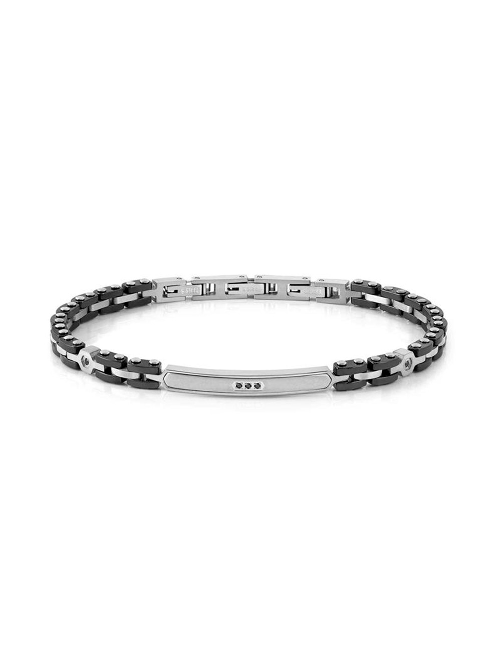 Pulsera Nomination Strong Acero Cerámico y Plateado, 3 Diamantes Negros 028326/007