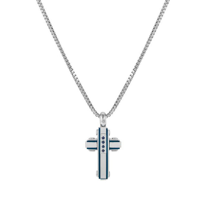 Collar Nomination Strong Diamond Cruz con 4 Zafiros Azules 028332/030
