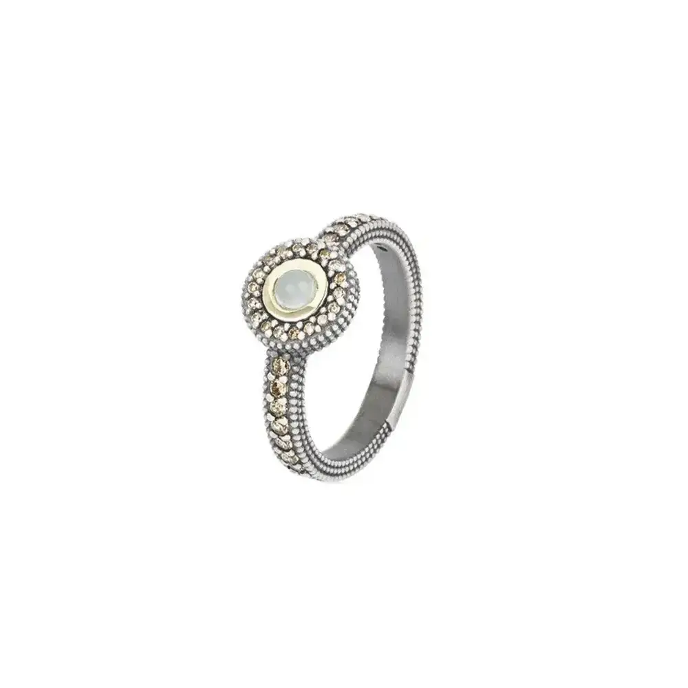 Anillo Sunfield Gorbeia de plata con calcedonia, oro amarillo y circonitas