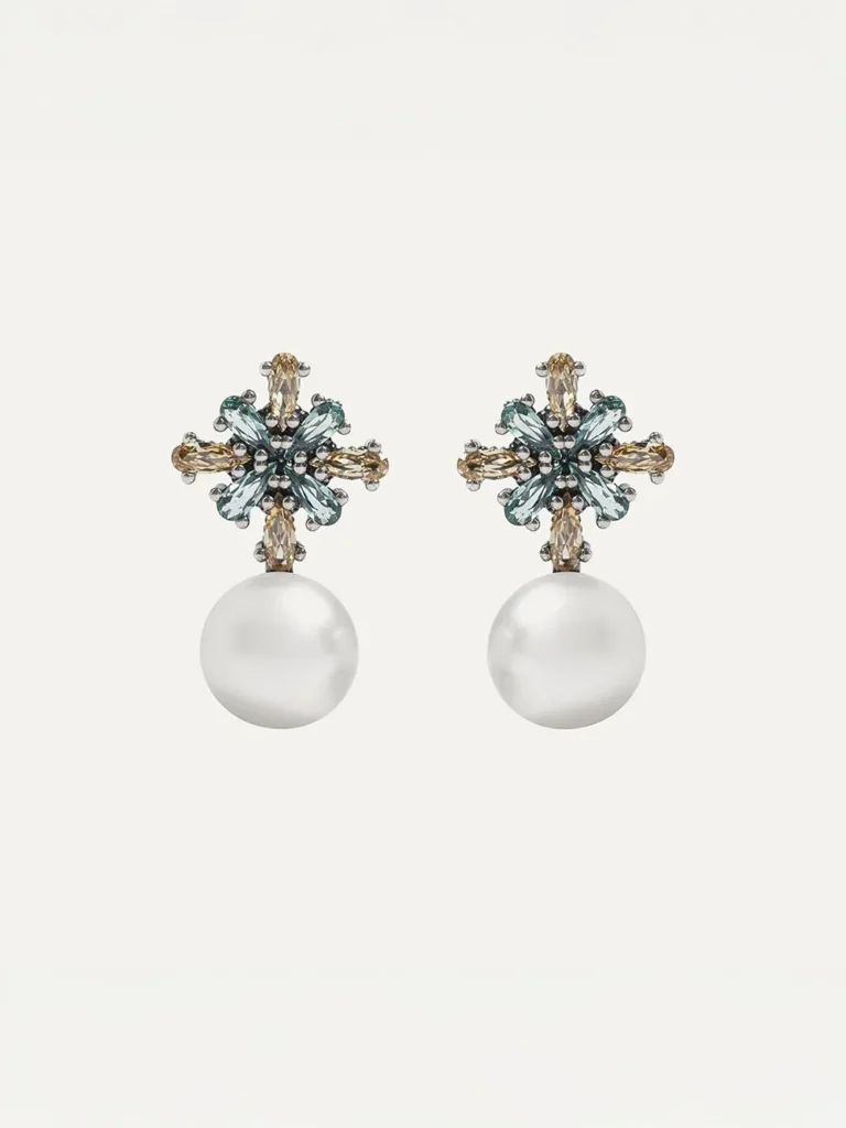 Pendientes Sunfield Estel en plata envejecida con circonitas cava y aguamarina PE065053