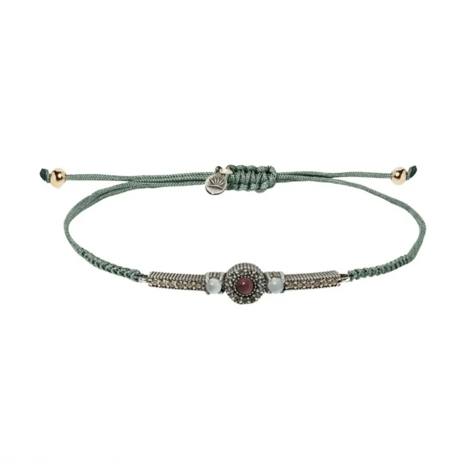 Pulsera Sunfield azul de plata con cuarzo fucsia, circonitas y nylon PU065300/26