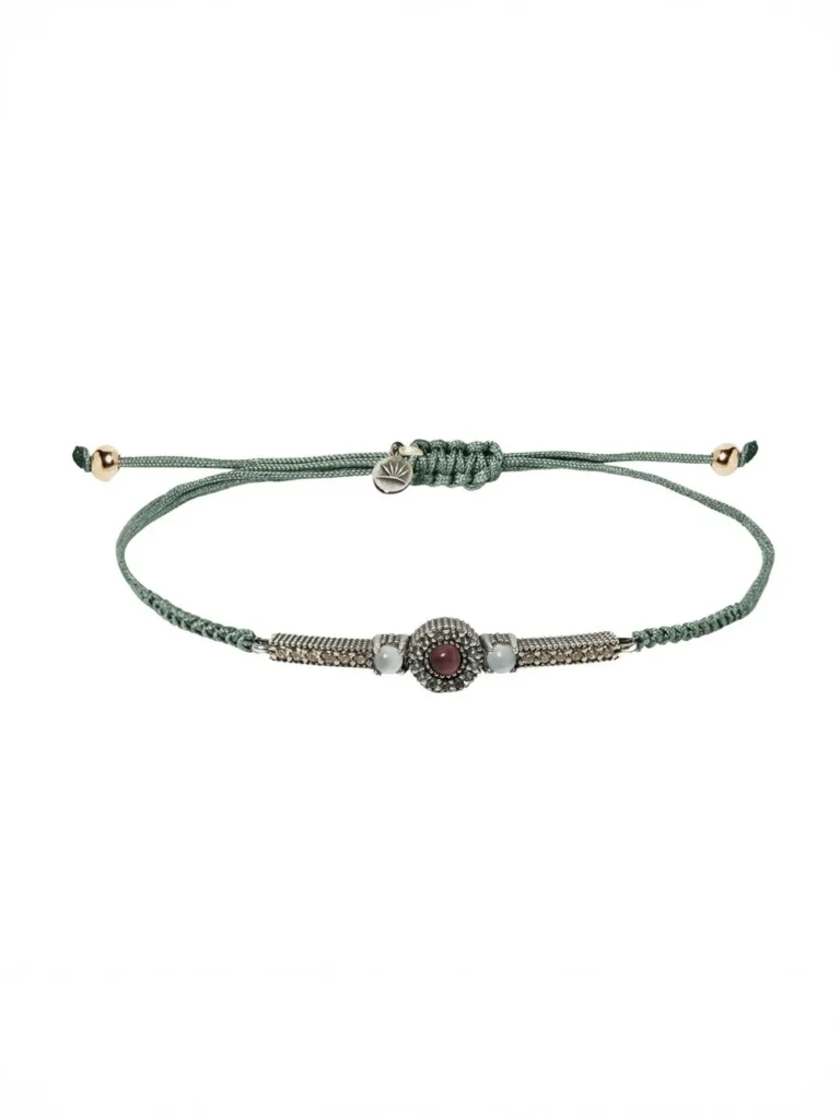 Pulsera Sunfield azul de plata con cuarzo fucsia, circonitas y nylon PU065300/26