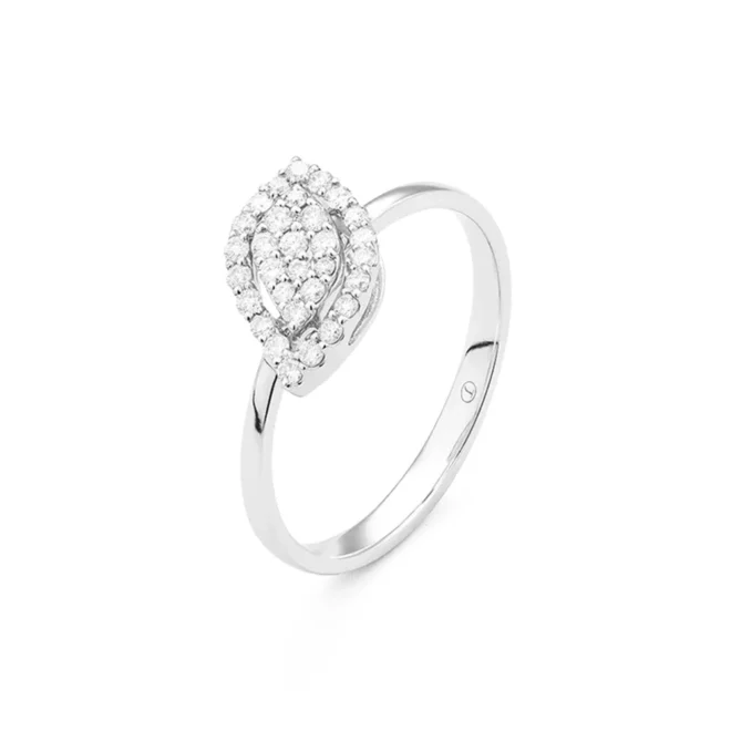 Anillo Jaibor Leaves and Crossed en oro blanco de 18K con diamantes 0.26 ct diseño de autor R4817MW0