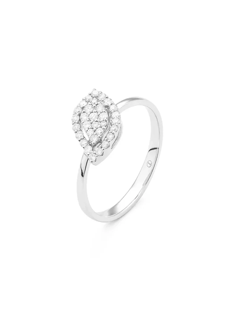 Anillo Jaibor Leaves and Crossed en oro blanco de 18K con diamantes 0.26 ct diseño de autor R4817MW0