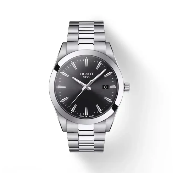 Reloj Tissot Gentleman de 40 mm en acero con esfera negra y movimiento de cuarzo T1274101105100