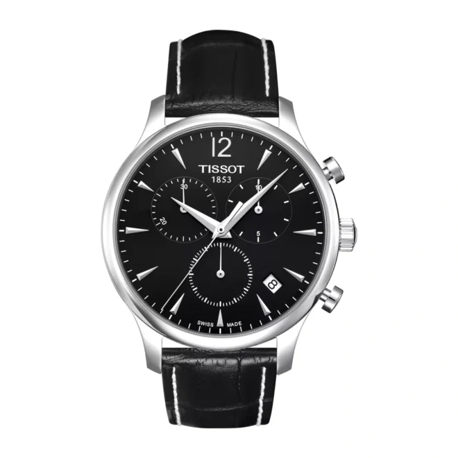 Reloj cronógrafo Tissot Tradition 42 mm, cuarzo suizo, zafiro curvado, estilo clásico T0636171605700