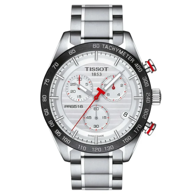Reloj cronógrafo Tissot PRS 516 42 mm, bisel cerámico con taquímetro, acero y cuarzo suizo T1004171103100