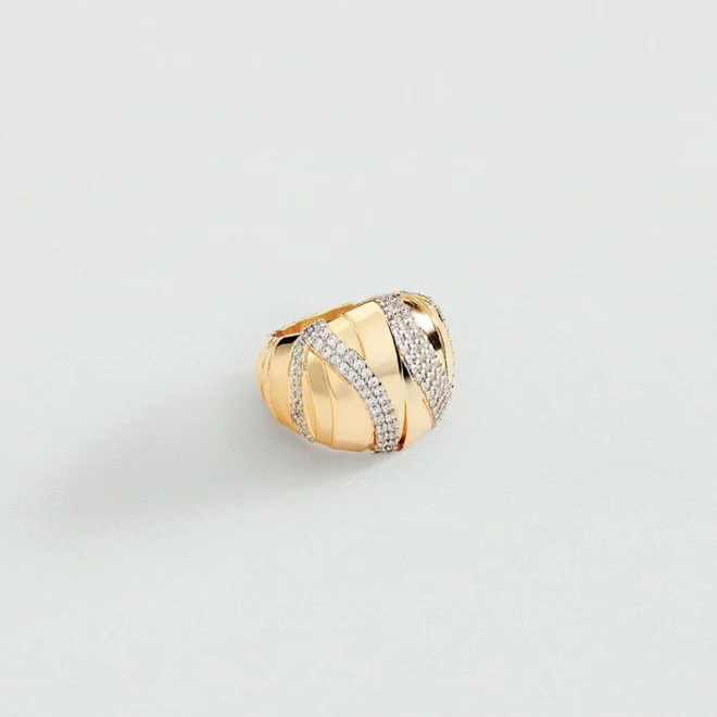 Anillo ancho BE Agatha Paris Cristal / Dorado colección María Pombo - 02280272-137-56