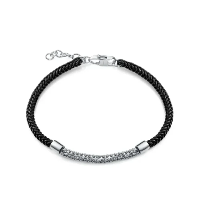 Pulsera Viceroy plata de ley y piel negra