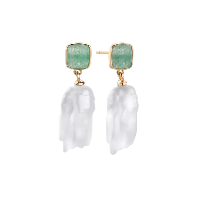 Pendientes Coco perla barroca y cuarzo verde - 514029