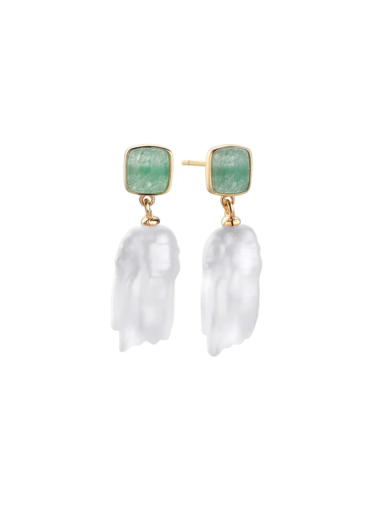 Pendientes Coco perla barroca y cuarzo verde - 514029