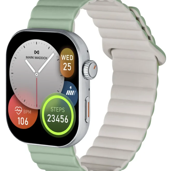 Smartwatch Mark Maddox Smart Now metal plateado correa verde - HS2007-80