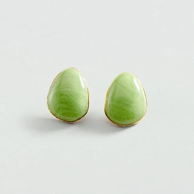 Pendientes Largos Verde Dorado Forma Orgánica XL Agatha CALMA - 2380802-658-TU