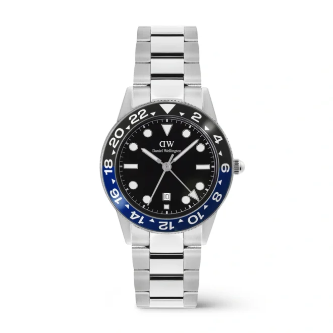 Reloj Daniel Wellington Iconic GMT Link Bisel Cerámica Negra Plateado - DW00100921