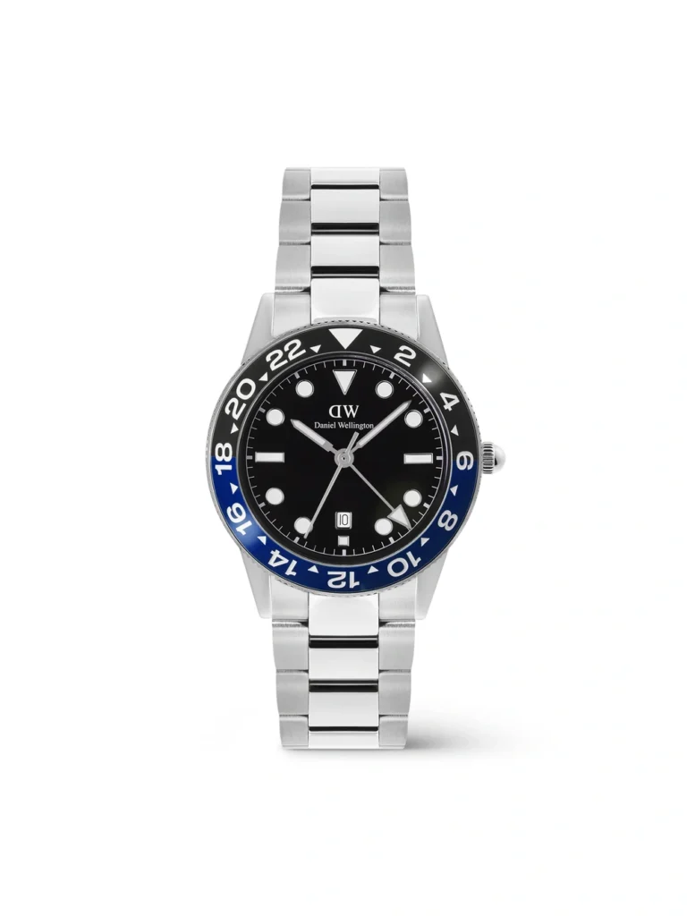 Reloj Daniel Wellington Iconic GMT Link Bisel Cerámica Negra Plateado - DW00100921