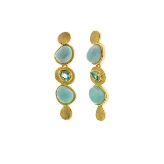 Salvatore | Pendiente Plata Chapado Dorado · Óvalo Lisos Azul y Turquesa · 241A0101