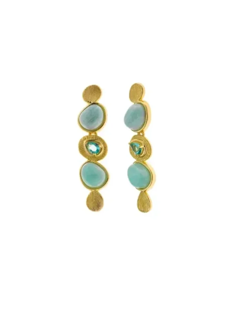 Salvatore | Pendiente Plata Chapado Dorado · Óvalo Lisos Azul y Turquesa · 241A0101