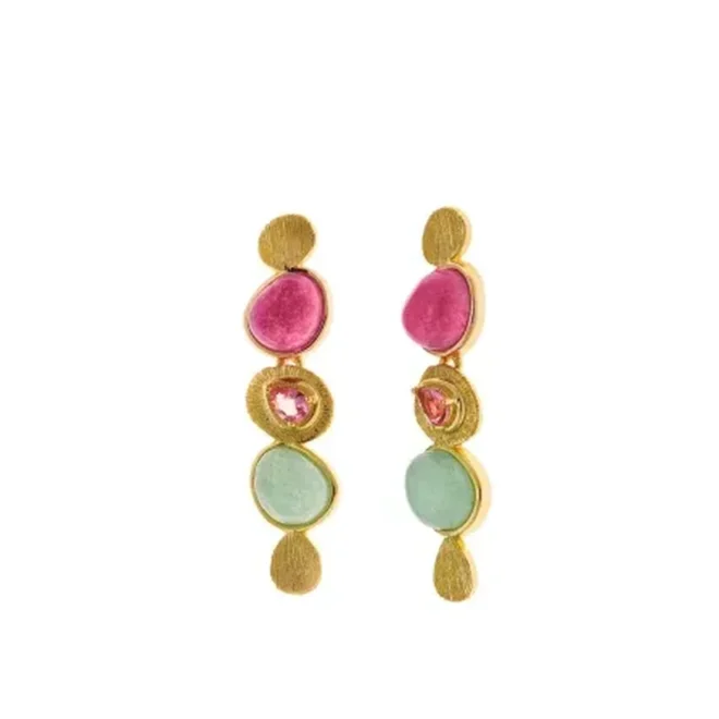 Salvatore | Pendiente Plata Chapado Dorado · Óvalo Lisos Rosa Fucsia y Verde Menta · 241A0102