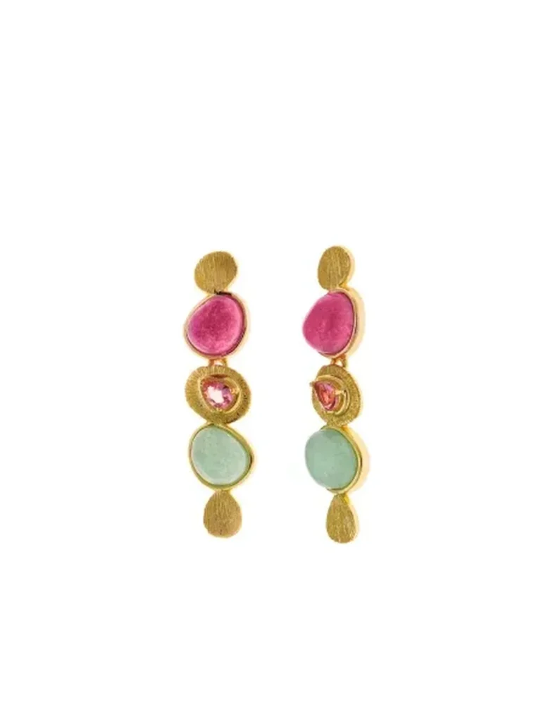 Salvatore | Pendiente Plata Chapado Dorado · Óvalo Lisos Rosa Fucsia y Verde Menta · 241A0102