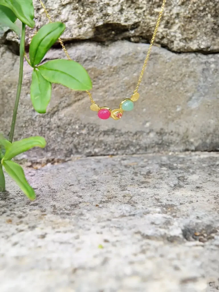 Salvatore | Collar Plata Chapado Dorado · Óvalo Lisos Rosa Fucsia y Verde Menta · 241C0067