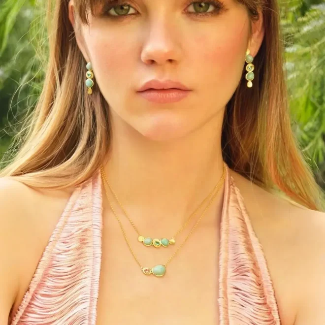Salvatore | Collar Plata Chapado Dorado · Óvalo Lisos Piedras Naturales Color · 241C0068
