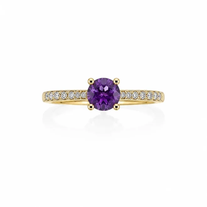 Anillo oro con amatista y brillantes