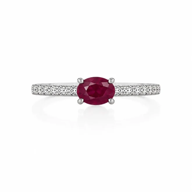 Anillo oro blanco con rubí y brillantes