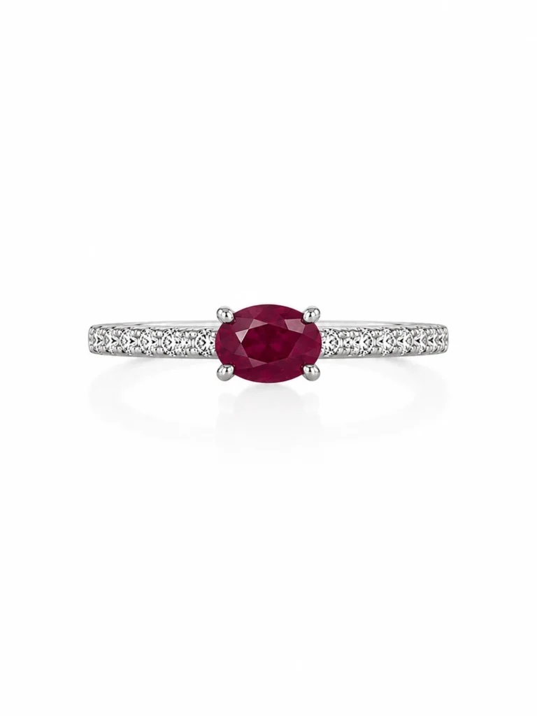 Anillo oro blanco con rubí y brillantes