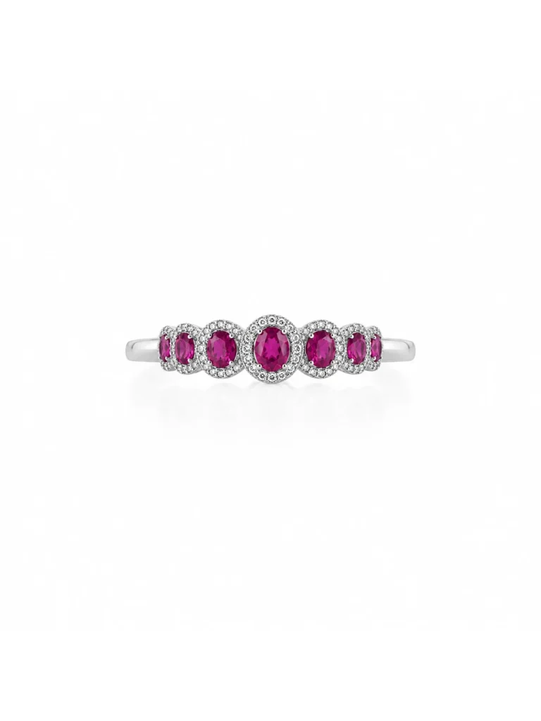 Anillo oro blanco con rubíes y brillantes