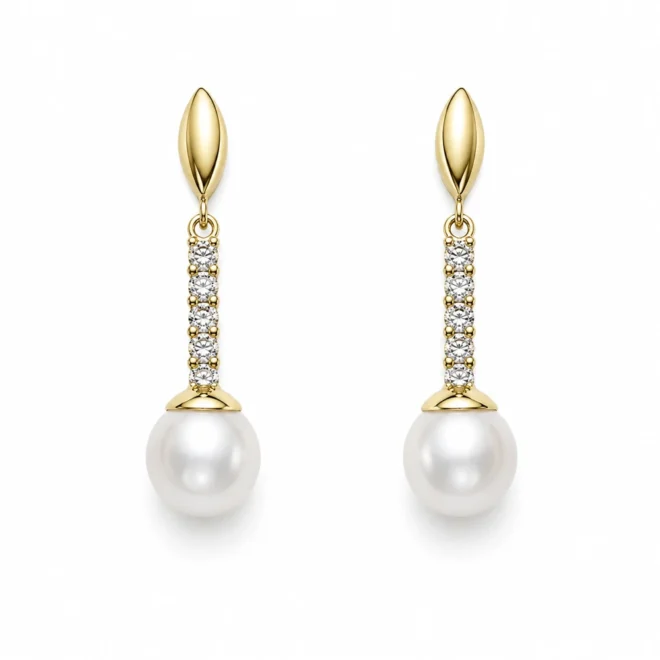 Pendientes novia oro amarillo con perla redonda