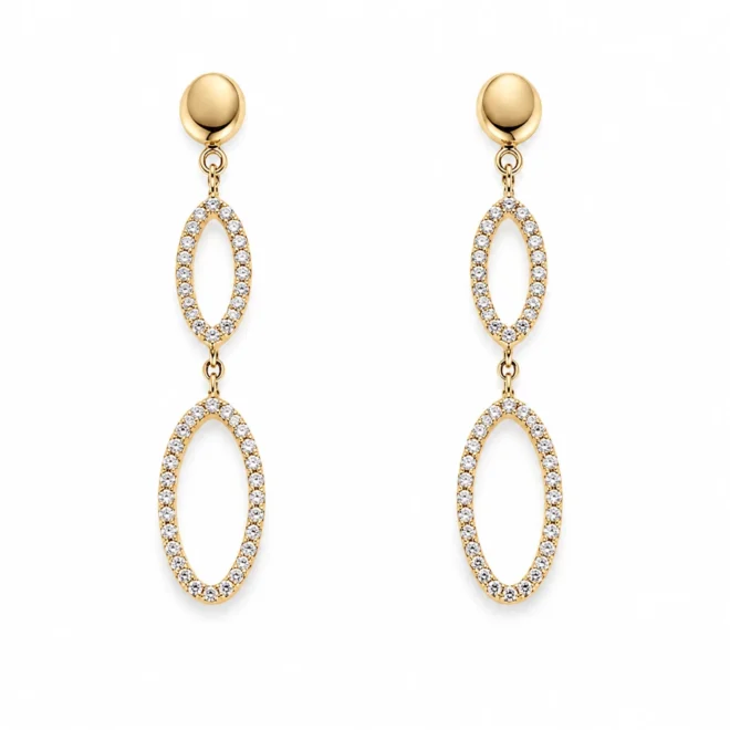Pendientes novia lágrima en oro amarillo con circonitas