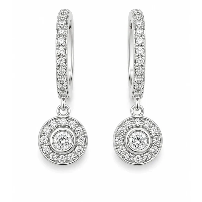 Pendientes novia criolla con rosetón en oro blanco