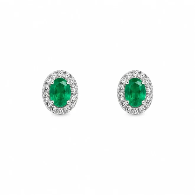 Pendientes novia con esmeralda y brillantes