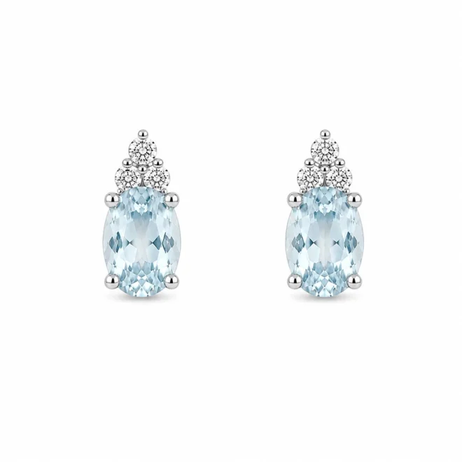 Pendientes novia aguamarina y brillantes