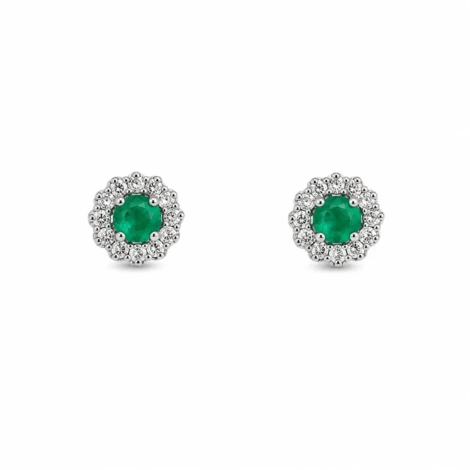 Pendientes novia con esmeralda en oro blanco