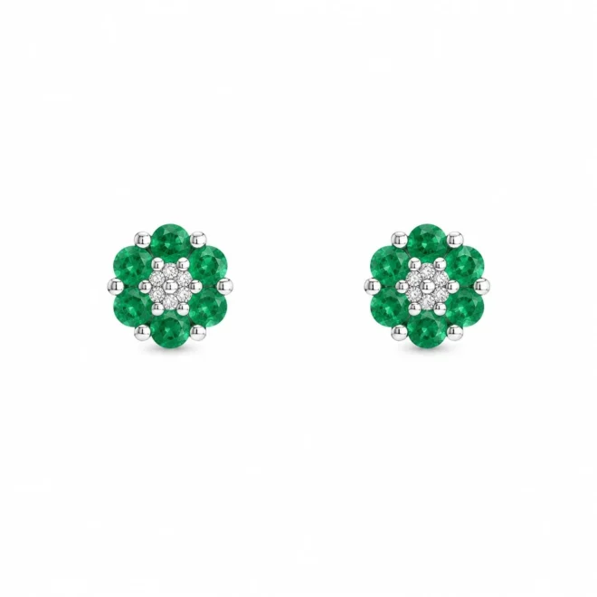 Pendientes novia flor con esmeraldas y brillante