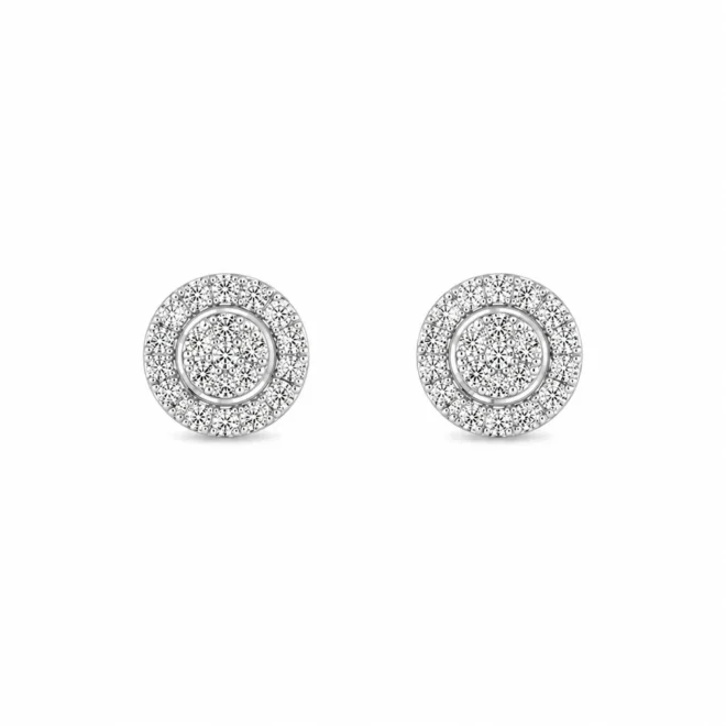 Pendientes novia rosetón en oro blanco