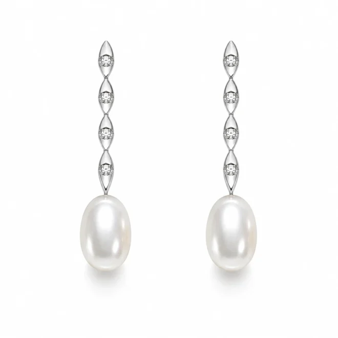 Pendientes novia con perla natural y brillantes