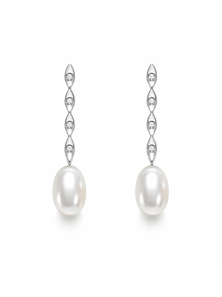 Pendientes novia con perla natural y brillantes