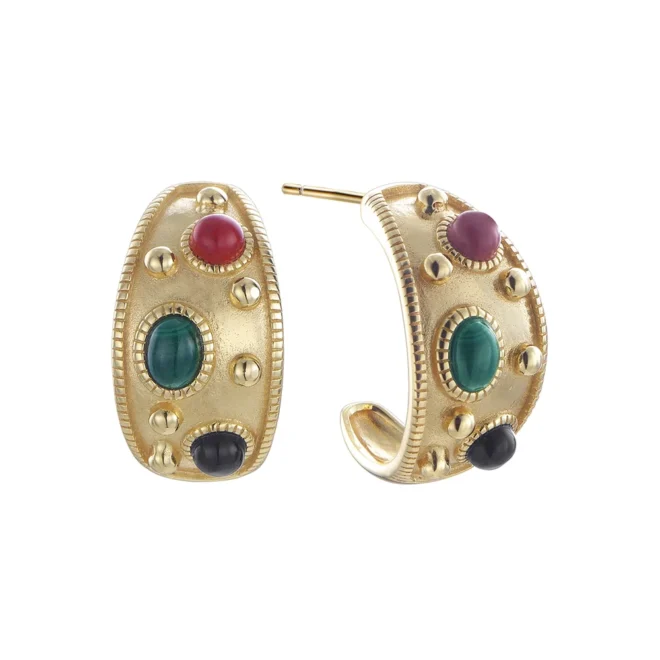 Pendientes Pedro Durán Gaudí aros con piedras naturales multicolor - 00513428