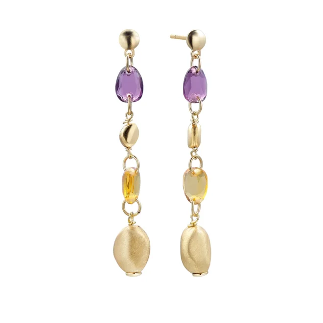 Pendientes Pedro Durán Trilogy plata dorada con piedras de colores - 00514356