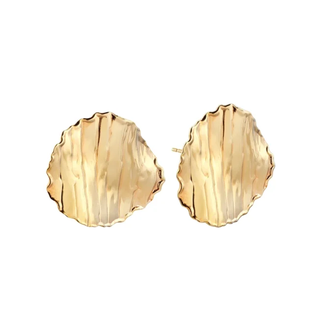Pendientes oversize Pedro Durán textura de líneas y bordes hechos a mano dorado - 00514442