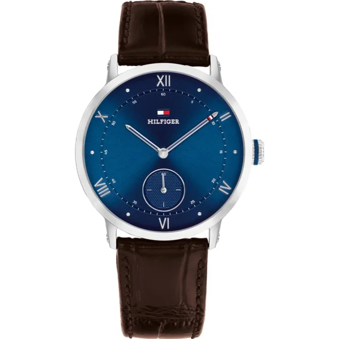 Reloj Tommy Hilfiger Oxford acero esfera azul correa de piel marrón 38mm - 1710800