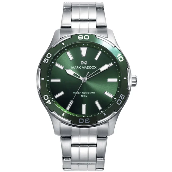 Reloj Mark Maddox hombre acero bisel verde esfera verde 44mm - HM1016-66