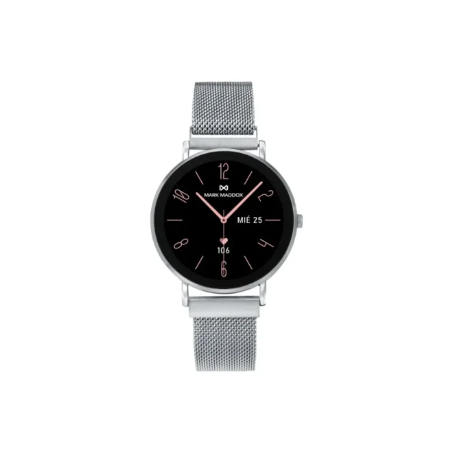 Smartwatch Mark Maddox Smart Now mujer malla milanesa plateado esfera negra - MS2002-80