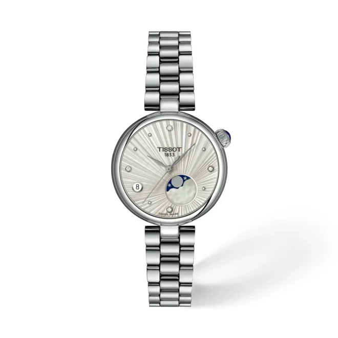 Reloj Tissot Desir fase lunar 29,6 mm esfera plata brazalete de acero - T1522231103600